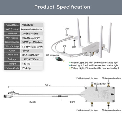 VONETS VBG1200 300Mbps+900Mbps Dual Band Wireless Router Repeater WIFI Base Station with 4 Antennas - Wireless Routers by VONETS | Online Shopping UK | buy2fix