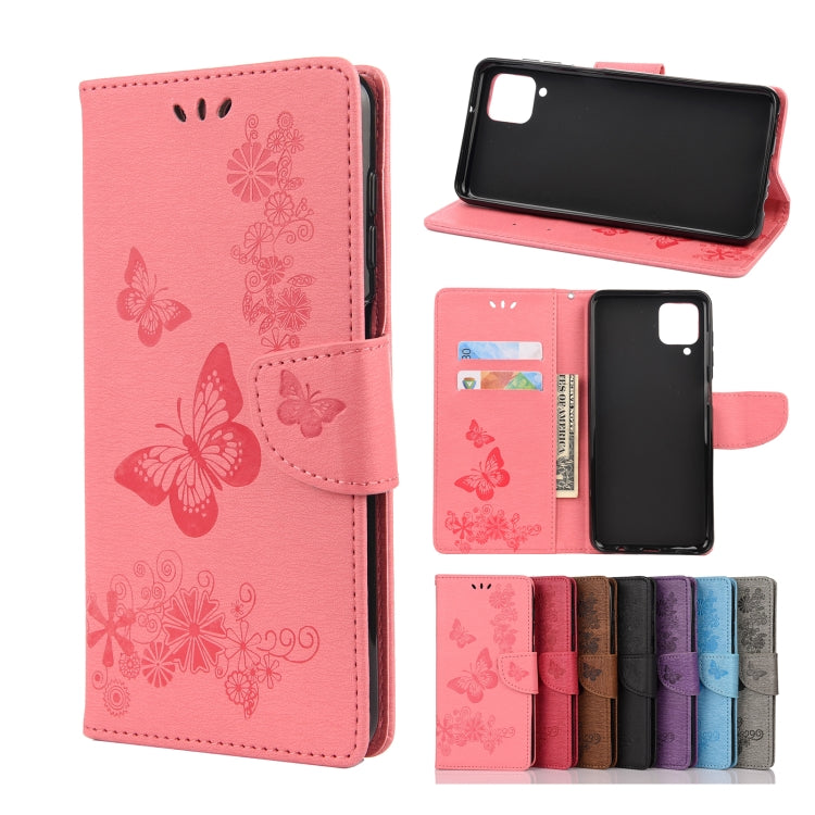 For Samsung Galaxy A12 5G Butterflies Embossing Horizontal Flip Leather Case with Holder & Card Slots & Wallet(Pink) by buy2fix