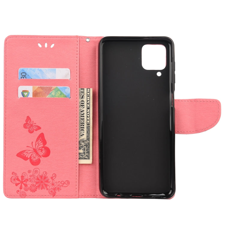 For Samsung Galaxy A12 5G Butterflies Embossing Horizontal Flip Leather Case with Holder & Card Slots & Wallet(Pink) by buy2fix