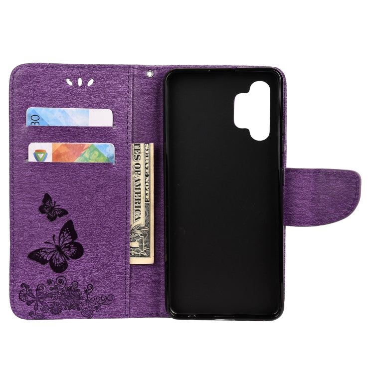 For Samsung Galaxy A32 4G Butterflies Embossing Horizontal Flip Leather Case with Holder & Card Slots & Wallet(Purple) by buy2fix