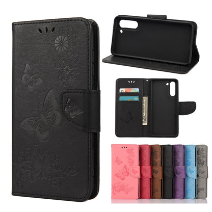 For Samsung Galaxy S21 FE Butterflies Embossing Horizontal Flip Leather Case with Holder & Card Slots & Wallet(Black) by buy2fix