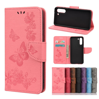 For Samsung Galaxy S21 FE Butterflies Embossing Horizontal Flip Leather Case with Holder & Card Slots & Wallet(Pink) by buy2fix