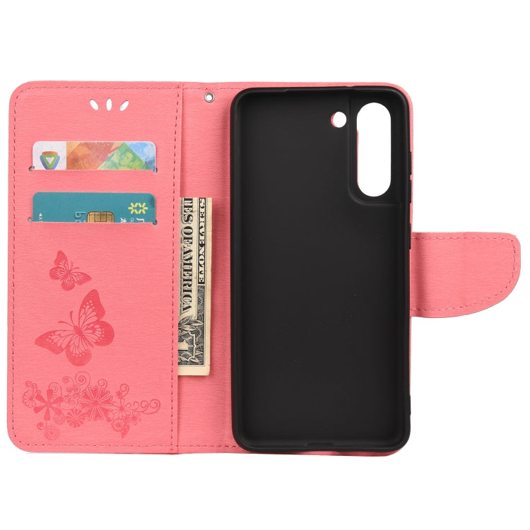 For Samsung Galaxy S21 FE Butterflies Embossing Horizontal Flip Leather Case with Holder & Card Slots & Wallet(Pink) by buy2fix