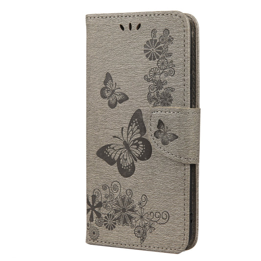 For Samsung Galaxy S21 FE Butterflies Embossing Horizontal Flip Leather Case with Holder & Card Slots & Wallet(Grey) by buy2fix