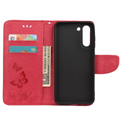 For Samsung Galaxy S21 FE Butterflies Embossing Horizontal Flip Leather Case with Holder & Card Slots & Wallet(Red) by buy2fix