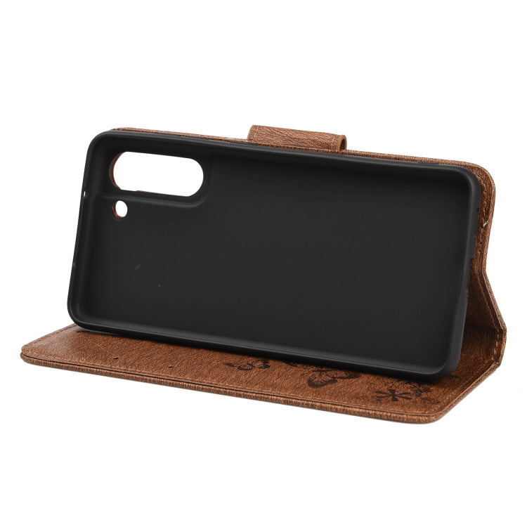 For Samsung Galaxy S21 FE Butterflies Embossing Horizontal Flip Leather Case with Holder & Card Slots & Wallet(Brown) by buy2fix