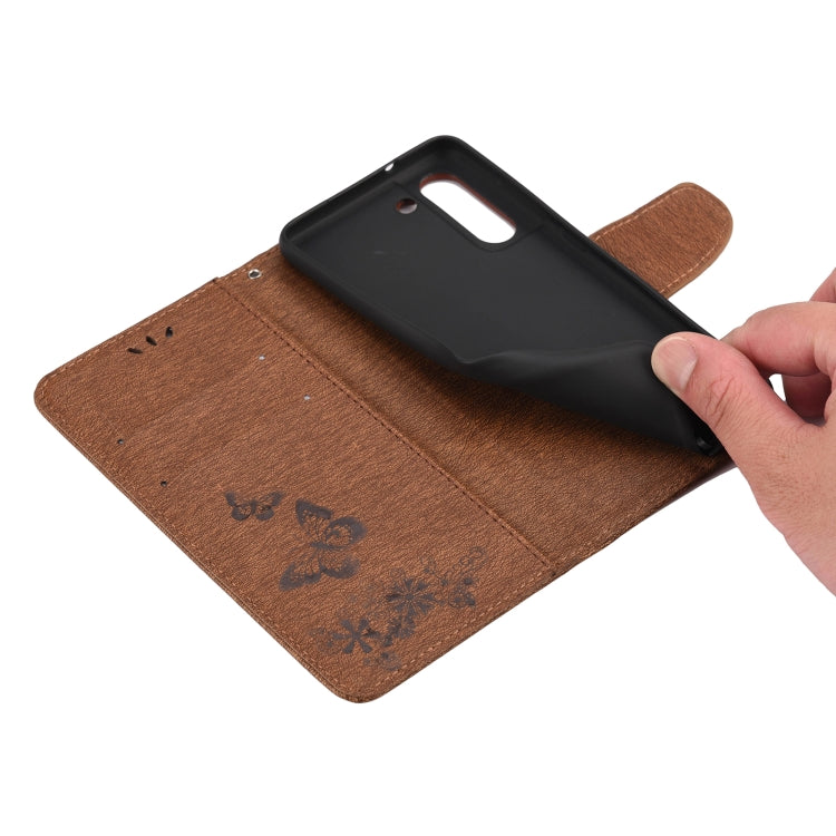 For Samsung Galaxy S21 FE Butterflies Embossing Horizontal Flip Leather Case with Holder & Card Slots & Wallet(Brown) by buy2fix