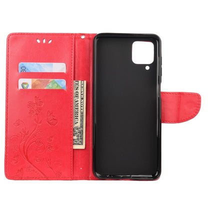 For Samsung Galaxy A12 5G Butterfly Flower Pattern Horizontal Flip Leather Case with Holder & Card Slots & Wallet(Red) by buy2fix