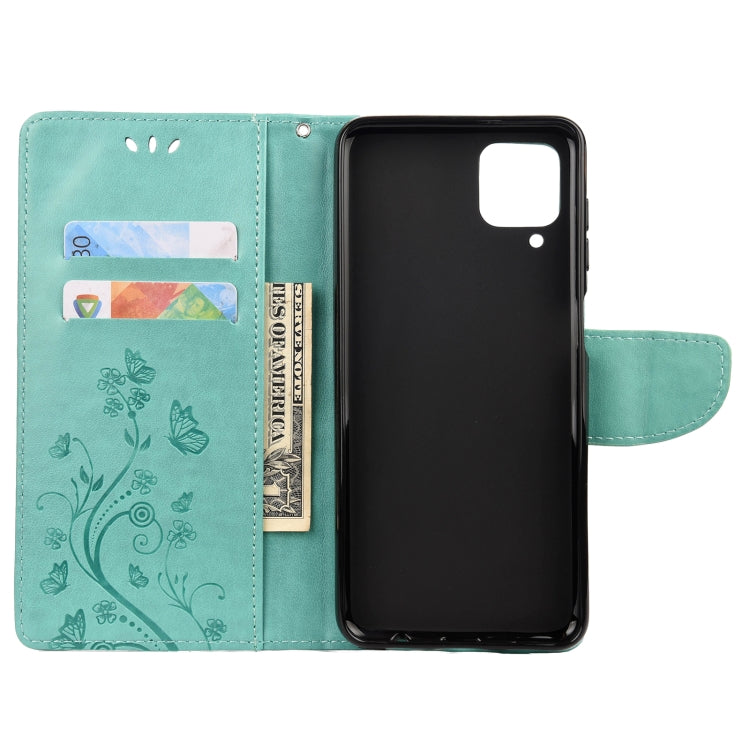For Samsung Galaxy A12 5G Butterfly Flower Pattern Horizontal Flip Leather Case with Holder & Card Slots & Wallet(Green) by buy2fix