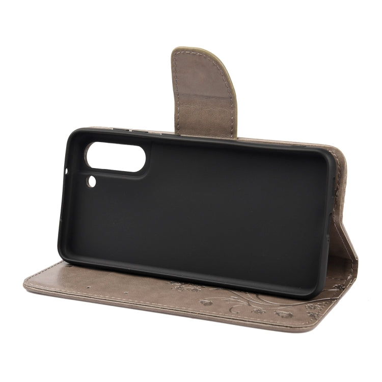 For Samsung Galaxy S21 FE Butterfly Flower Pattern Horizontal Flip Leather Case with Holder & Card Slots & Wallet(Grey) by buy2fix