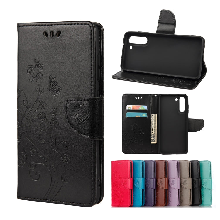 For Samsung Galaxy S21 FE Butterfly Flower Pattern Horizontal Flip Leather Case with Holder & Card Slots & Wallet(Black) by buy2fix