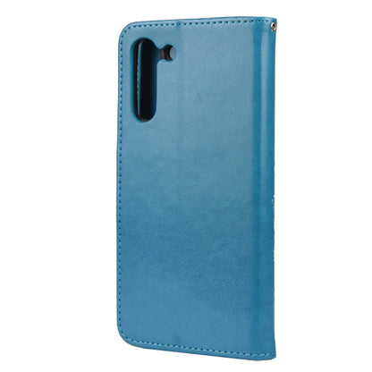 For Samsung Galaxy S21 FE Butterfly Flower Pattern Horizontal Flip Leather Case with Holder & Card Slots & Wallet(Blue) by buy2fix