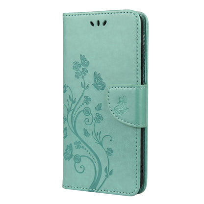 For Samsung Galaxy S21 FE Butterfly Flower Pattern Horizontal Flip Leather Case with Holder & Card Slots & Wallet(Green) by buy2fix