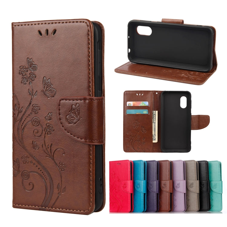 For Samsung Galaxy Xcover 5 Butterfly Flower Pattern Horizontal Flip Leather Case with Holder & Card Slots & Wallet(Brown) by buy2fix