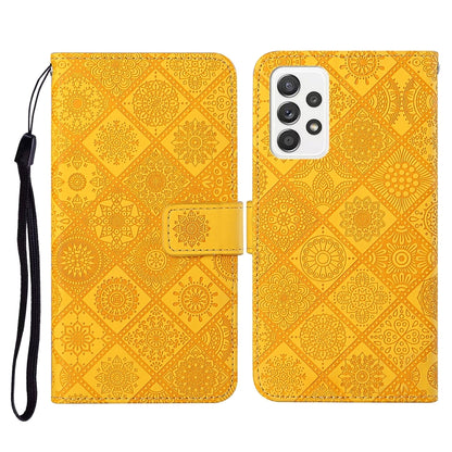 For Samsung Galaxy A52 5G / 4G Ethnic Style Embossed Pattern Horizontal Flip Leather Case with Holder & Card Slots & Wallet & Lanyard(Yellow) by buy2fix