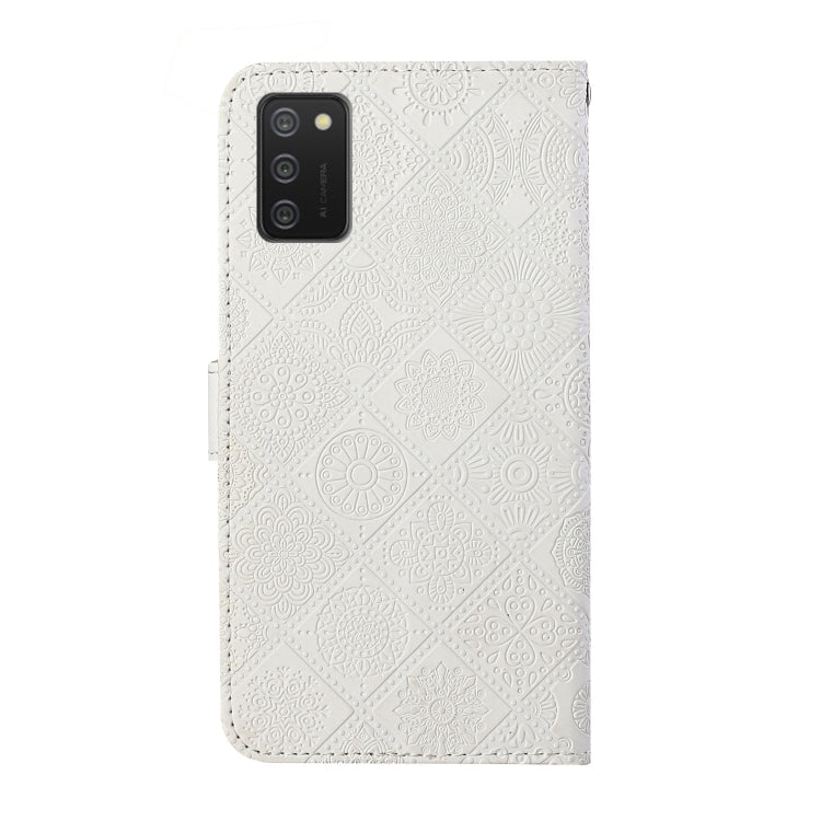 For Samsung Galaxy A02s EU Version Ethnic Style Embossed Pattern Horizontal Flip Leather Case with Holder & Card Slots & Wallet & Lanyard(White) by buy2fix
