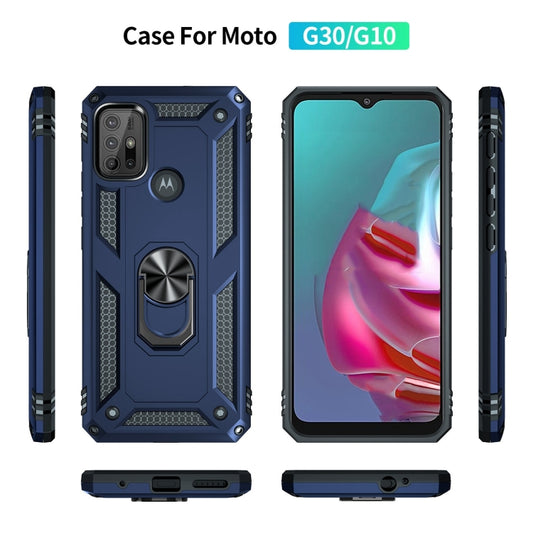 For Motorola Moto G10 / G30 Shockproof TPU + PC Protective Case with 360 Degree Rotating Holder(Blue) by buy2fix