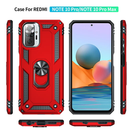 For Xiaomi Redmi Note 10 Pro Shockproof TPU + PC Protective Case with 360 Degree Rotating Holder(Red) by buy2fix