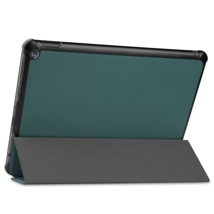 For Amazon Fire HD 10 (2021) Custer Texture Horizontal Flip Leather Case with Three-folding Holder & Sleep / Wake-up Function(Dark Green) - Mobile Accessories by buy2fix | Online Shopping UK | buy2fix