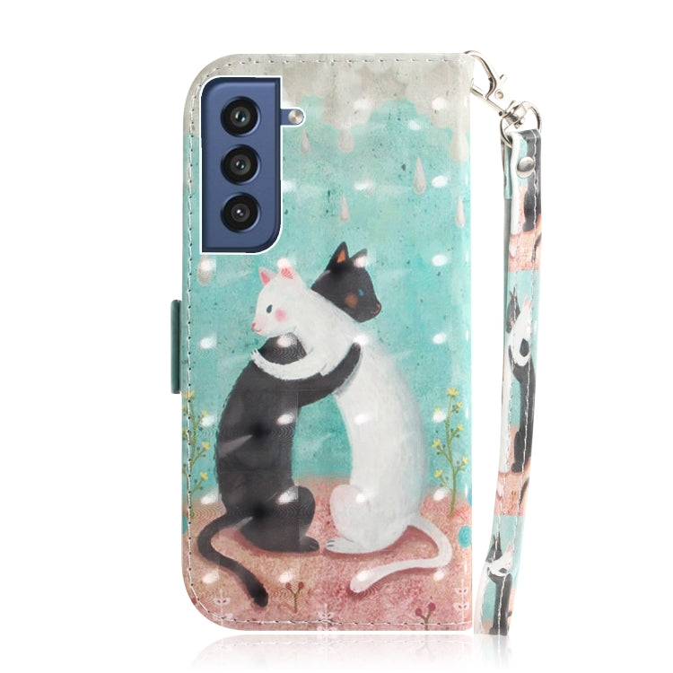 For Samsung Galaxy S21 FE 3D Colored Drawing Horizontal Flip Leather Case with Holder & Card Slots & Wallet & Lanyard(Black White Cat) by buy2fix