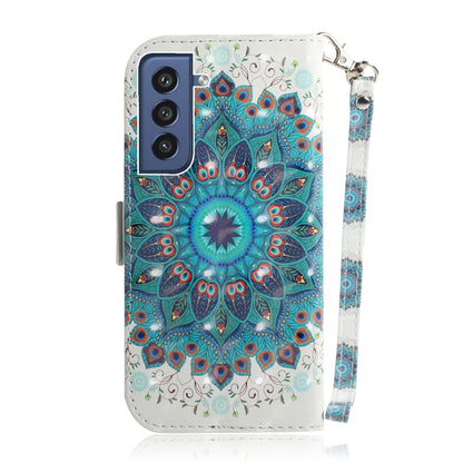For Samsung Galaxy S21 FE 3D Colored Drawing Horizontal Flip Leather Case with Holder & Card Slots & Wallet & Lanyard(Peacock Wreath) by buy2fix