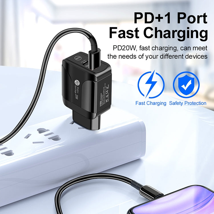 FLOVEME 210BL2007 PD 20W QC3.0 Phone Fast Charger Power Adapter, Plug Type:EU Plug(Black) - Apple Accessories by FLOVEME | Online Shopping UK | buy2fix