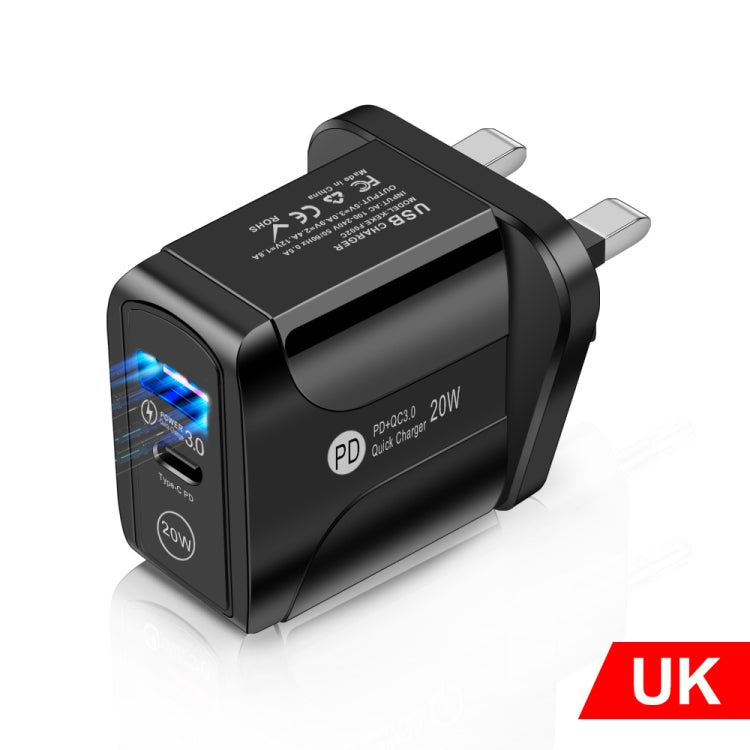 FLOVEME 210BL2007 PD 20W QC3.0 Phone Fast Charger Power Adapter, Plug Type:UK Plug(Black) - Apple Accessories by FLOVEME | Online Shopping UK | buy2fix