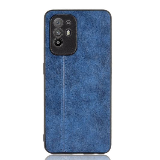 For OPPO A94 5G / F19 Pro+ 5G Shockproof Sewing Cow Skin Texture PC + PU + TPU Case(Blue) by buy2fix