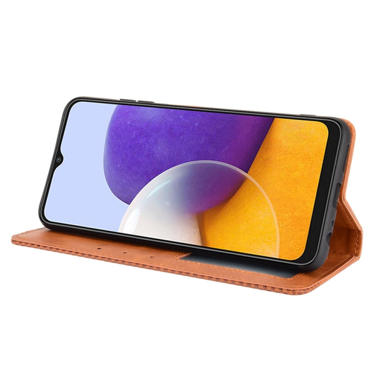For Samsung Galaxy A22 5G Magnetic Buckle Retro Crazy Horse Texture Horizontal Flip Leather Case with Holder & Card Slots & Photo Frame(Brown) by buy2fix