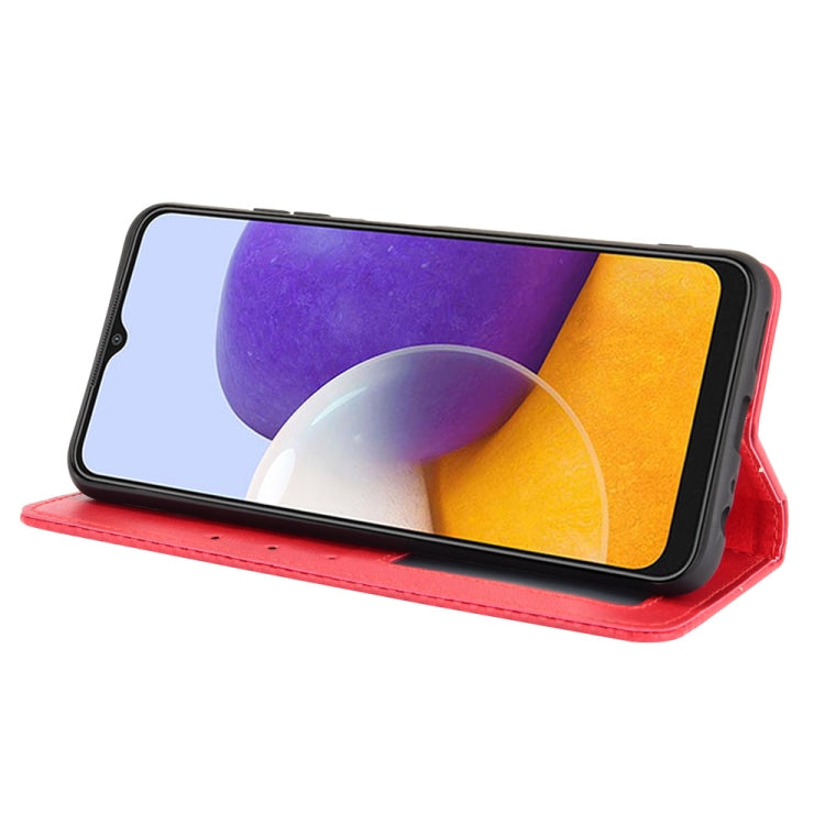 For Samsung Galaxy A22 5G Magnetic Buckle Retro Crazy Horse Texture Horizontal Flip Leather Case with Holder & Card Slots & Photo Frame(Red) by buy2fix