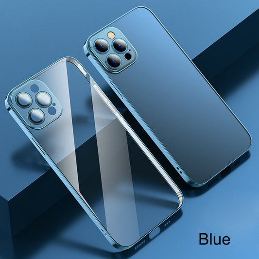 For iPhone 12 Pro Max Anti-fingerprint Frosted Electroplating Protective Case with Camera Film(Blue) by buy2fix