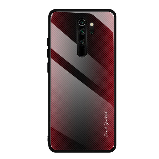 For Xiaomi Redmi Note 8 Pro Carbon Fiber Texture Gradient Color Glass Case(Red)
