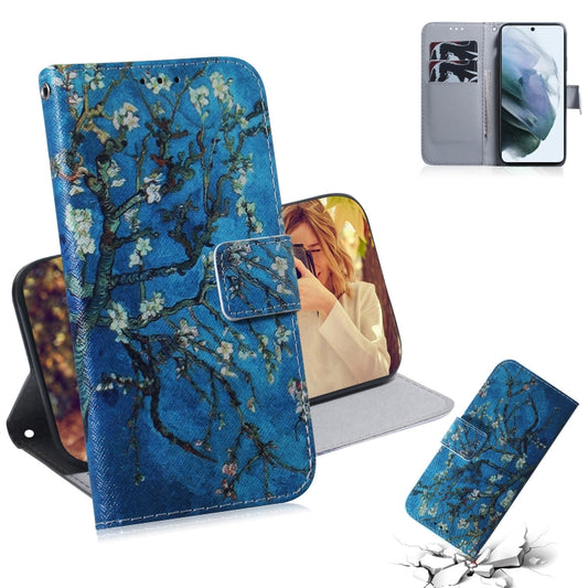 For Samsung Galaxy S21 FE Coloured Drawing Horizontal Flip Leather Case, with Holder & Card Slots & Wallet(Apricot Flower) by buy2fix