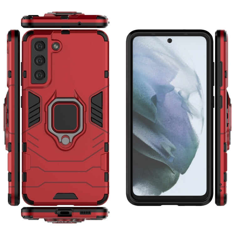 For Samsung Galaxy S21 FE Shockproof PC + TPU Protective Case with Magnetic Ring Holder(Red) by buy2fix