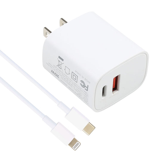 U087 20W USB-C / Type-C + USB Ports Charger with 100W Type-C to 8 Pin Fast Charging Cable 1m, US Plug by buy2fix