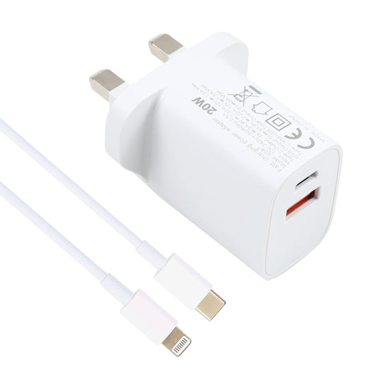 E087 20W USB-C / Type-C + USB Ports Charger with 100W Type-C to 8 Pin Fast Charging Cable 2m, UK Plug by buy2fix
