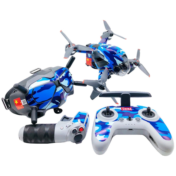 FPV-TZ-SF 4 in 1 Waterproof Anti-Scratch Decal Skin Wrap Stickers Personalized Film Kits for DJI FPV Drone & Goggles V2 & Remote Control & Rocker(Camouflage Blue) - DJI & GoPro Accessories by buy2fix | Online Shopping UK | buy2fix