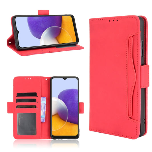 For Samsung Galaxy A22 5G Skin Feel Calf Pattern Horizontal Flip Leather Case with Holder & Card Slots & Photo Frame(Red) by buy2fix
