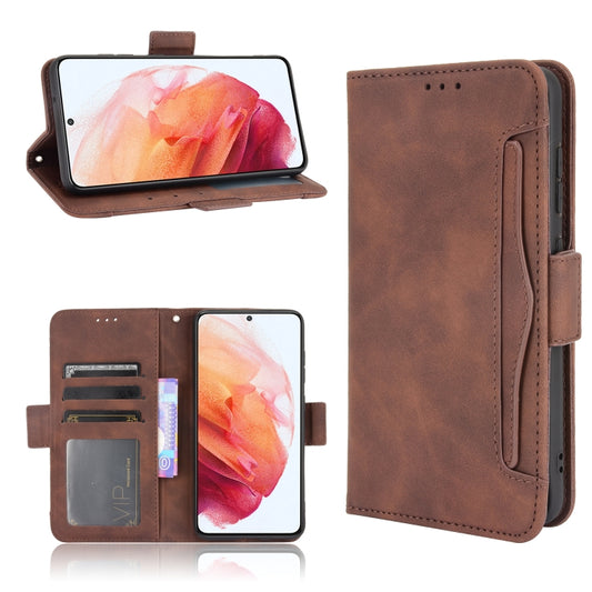 For Samsung Galaxy S21 FE Skin Feel Calf Pattern Horizontal Flip Leather Case with Holder & Card Slots & Photo Frame(Brown) by buy2fix