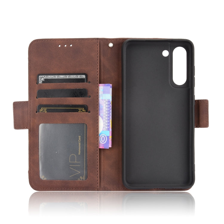 For Samsung Galaxy S21 FE Skin Feel Calf Pattern Horizontal Flip Leather Case with Holder & Card Slots & Photo Frame(Brown) by buy2fix