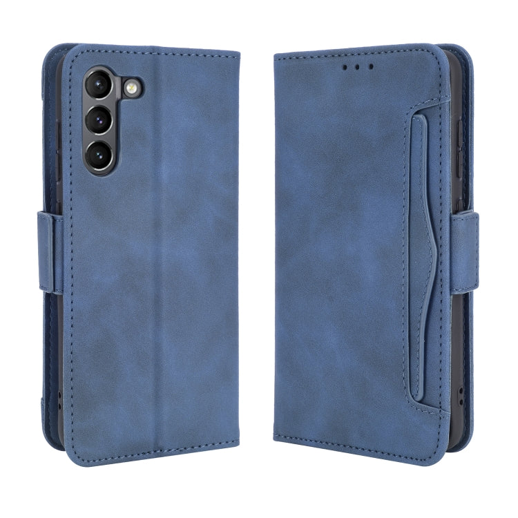 For Samsung Galaxy S21 FE Skin Feel Calf Pattern Horizontal Flip Leather Case with Holder & Card Slots & Photo Frame(Blue) by buy2fix