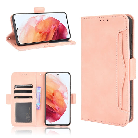 For Samsung Galaxy S21 FE Skin Feel Calf Pattern Horizontal Flip Leather Case with Holder & Card Slots & Photo Frame(Pink) by buy2fix