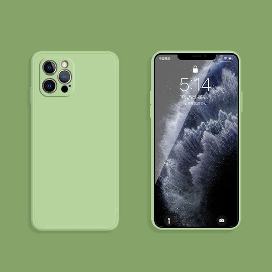 For iPhone 12 Pro Max Solid Color Imitation Liquid Silicone Straight Edge Dropproof Full Coverage Protective Case(Matcha Green) by buy2fix