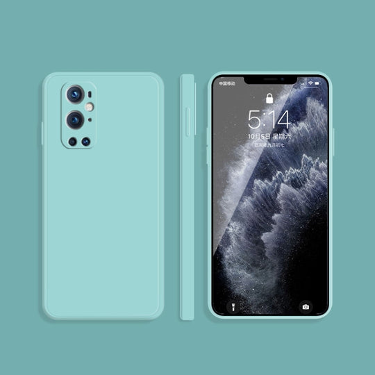 For OnePlus 9 Pro Solid Color Imitation Liquid Silicone Straight Edge Dropproof Full Coverage Protective Case(Sky Blue)