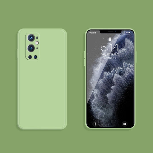 For OnePlus 9 Pro Solid Color Imitation Liquid Silicone Straight Edge Dropproof Full Coverage Protective Case(Matcha Green) by buy2fix