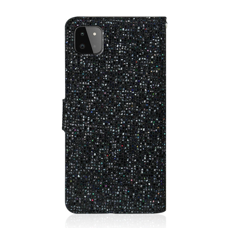 For Samsung Galaxy A22 5G Glitter Powder Horizontal Flip Leather Case with Card Slots & Holder & Lanyard(Black) by buy2fix