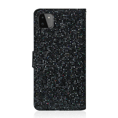 For Samsung Galaxy A22 5G Glitter Powder Horizontal Flip Leather Case with Card Slots & Holder & Lanyard(Black) by buy2fix