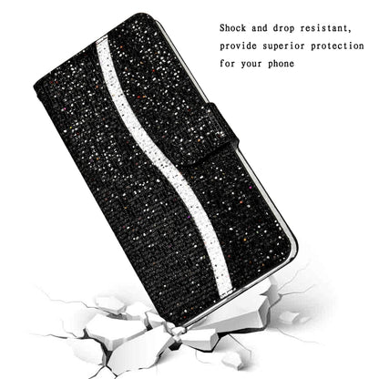 For Samsung Galaxy A22 5G Glitter Powder Horizontal Flip Leather Case with Card Slots & Holder & Lanyard(Black) by buy2fix