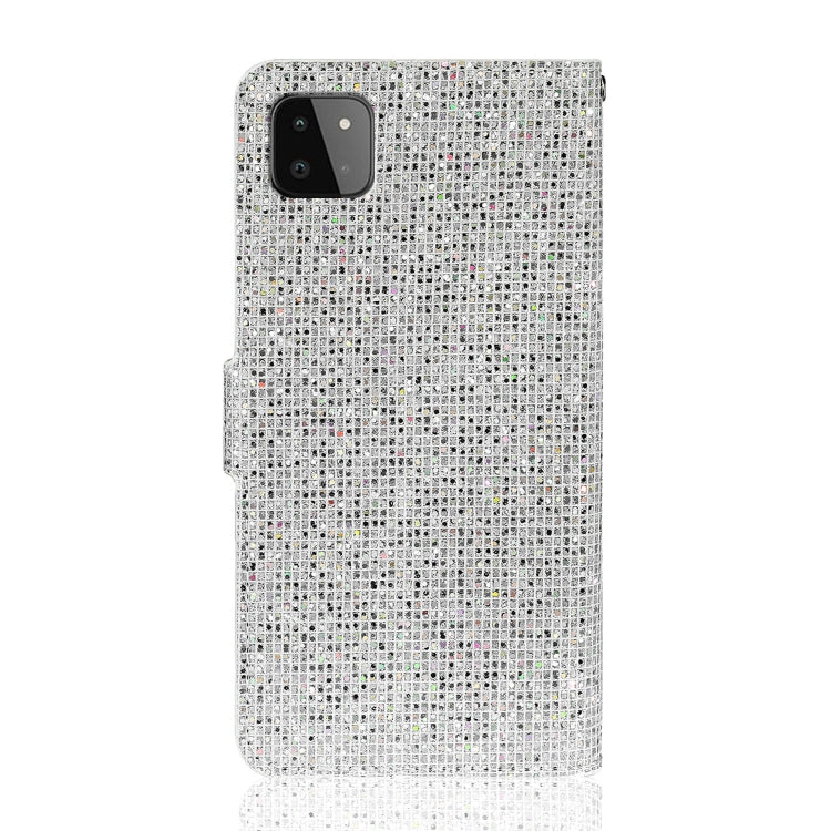 For Samsung Galaxy A22 5G Glitter Powder Horizontal Flip Leather Case with Card Slots & Holder & Lanyard(Silver) by buy2fix