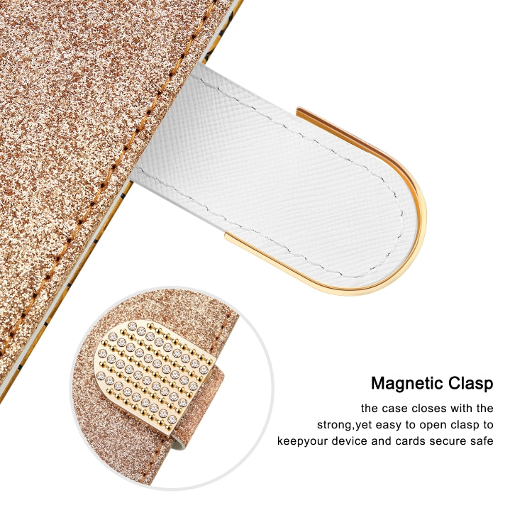 For Samsung Galaxy A22 5G Laser Glitter Powder Matching Crocodile Texture Horizontal Flip Leather Case with Card Slots & Holder & Wallet(Gold) by buy2fix